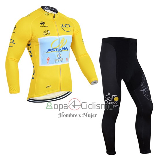 Astana Lider Ropa Ciclismo Culotte Largo 2014 Hombre Mangas Largas AMarillo